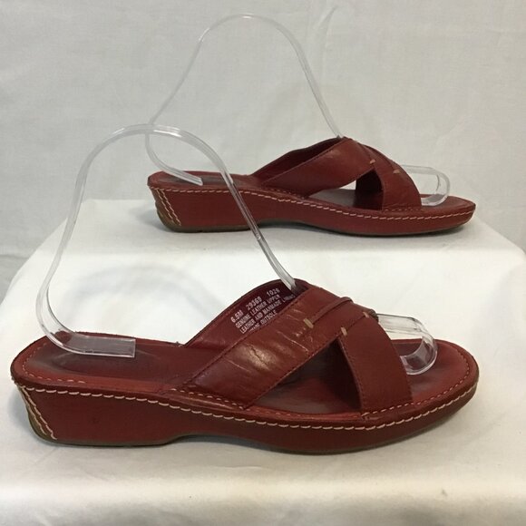 Timberland Red Leather Smart Comfort Slip On Sandals Size 6.5 - Picture 4 of 9